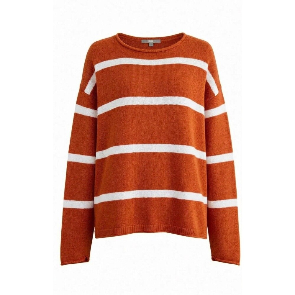Uniqlo Crew Neck Long Sleeve 100% Cotton Orange Stripe Sweater Size S